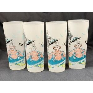 4 Vintage Libbey Southern Belle Tumblers Iced Tea Frosted Glasses White VGC